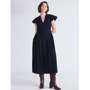 Free Assembly Zip Front Cotton Maxi Dress with Flutter Sleeves